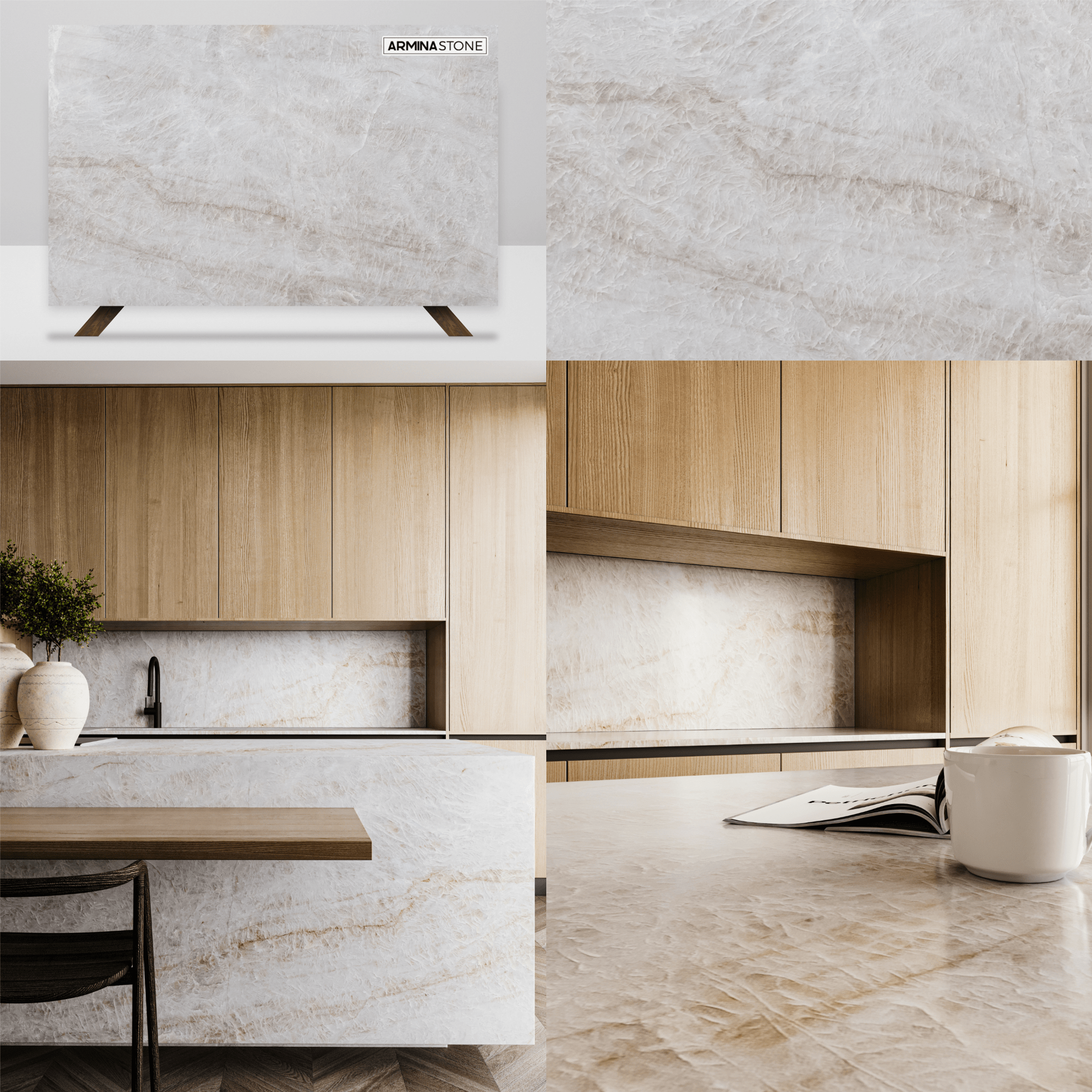 Taj Mahal Brazilian quartzite, kitchen design inspiration. Natural stones, quartz, and more available at Armina Stone Miami